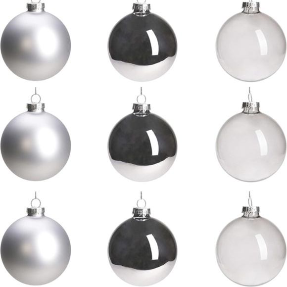 Set Of 9 Silver Glass Christmas Ball Ornaments, 3.15” Hanging Christmas Balls - Picture 1 of 9